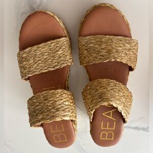 Beige Woven Slide Sandals